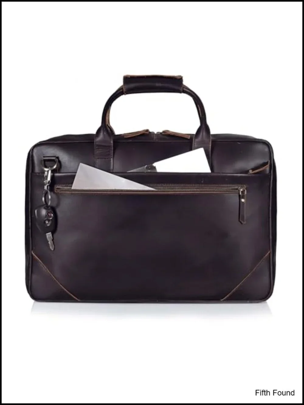 Full grain leather slim briefcase for men laptop messenger shoulder bag